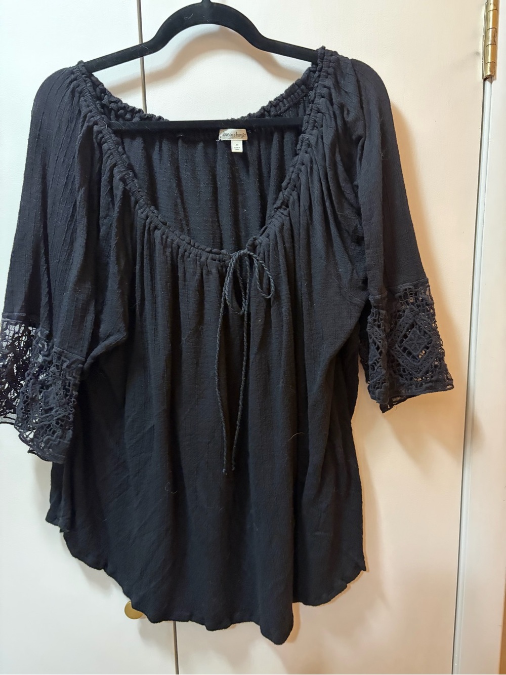 love on a hanger Black Peasant Tunic with Crochet Sleeves
